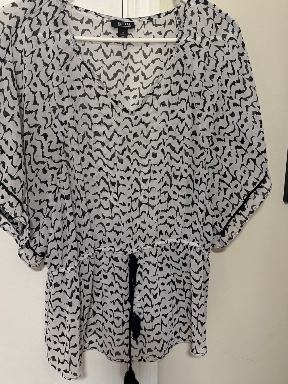 a.n.a White & Black Printed V-Neck Tunic with Drawstring